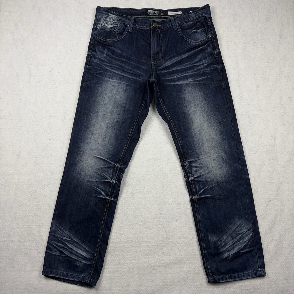 Insitu Xo Jeans Mens 36S (Fits 35x30) Dark Wash Faded Action Straight Fit